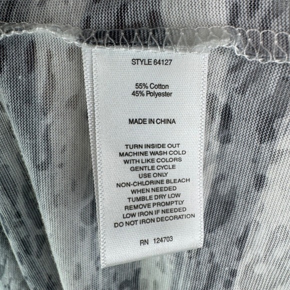 Hannah Womens Gray Striped Floral Burnout Rhinestone Short Sleeve Top Size L - Picture 4 of 7